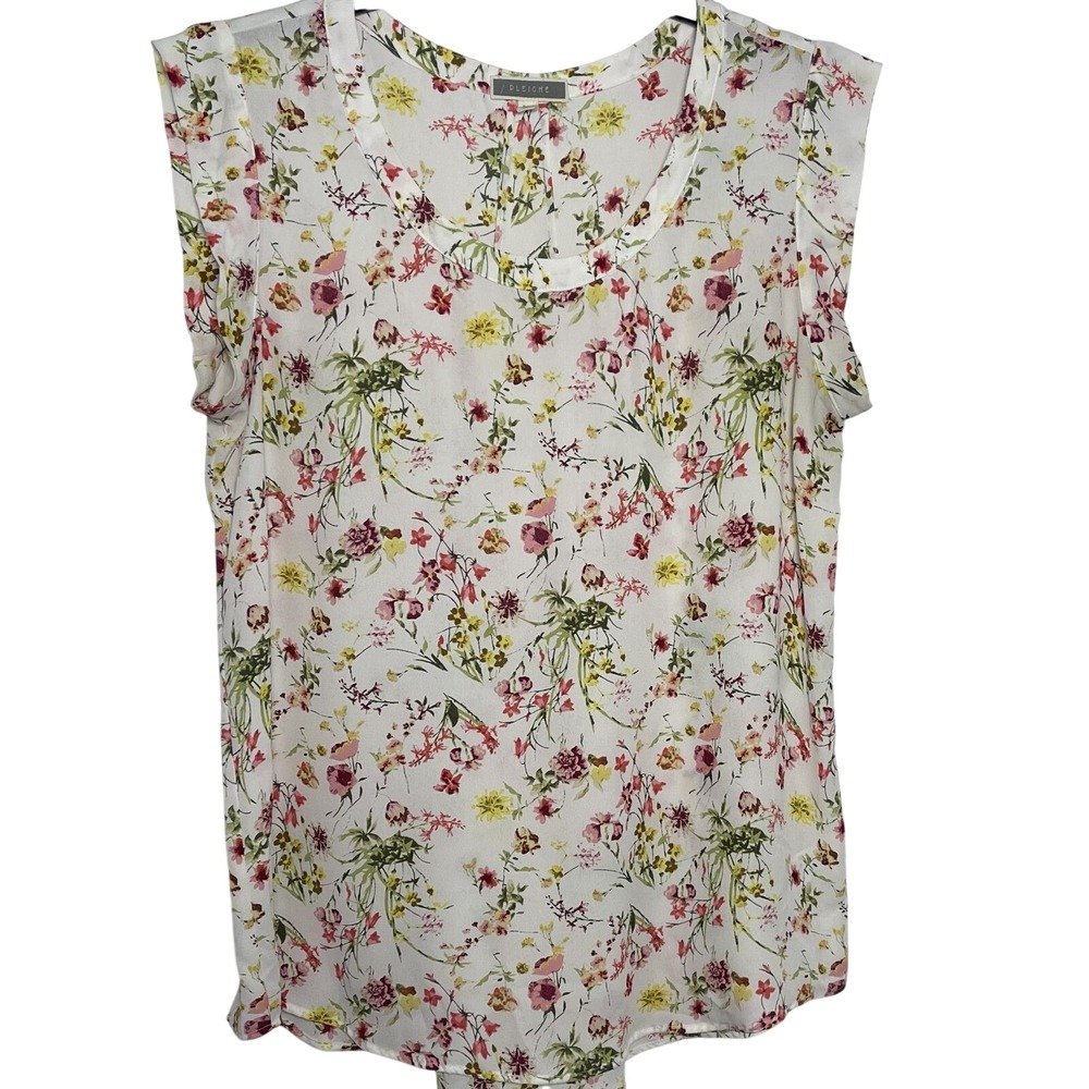 Pleione Floral Top Women M White Pink Green Lightweight Blouse Cottagecore